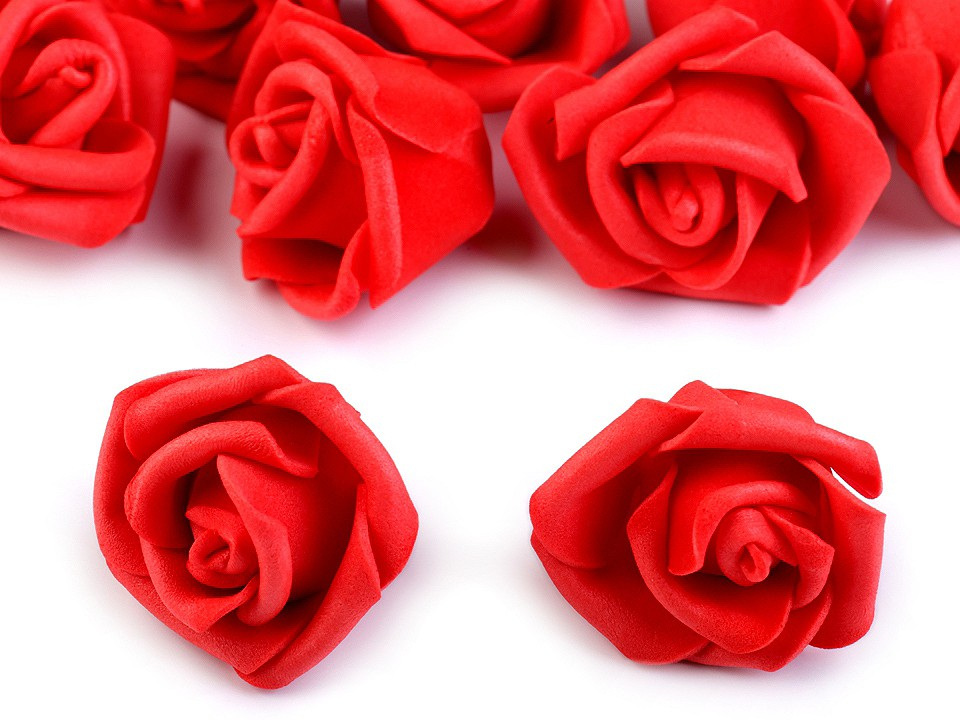 Dekorační pěnová růže Ø3-4 cm, barva 5 červená rumělka