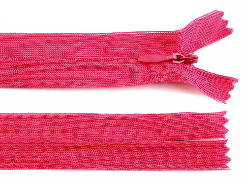 Spirálový zip skrytý šíře 3 mm délka 35 cm dederon, barva 145 růžová malinová
