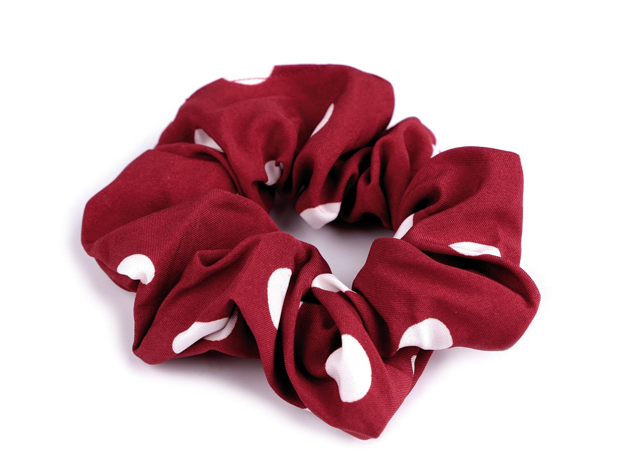 Gumička scrunchie do vlasů, s puntíky, barva 4 červená tmavá