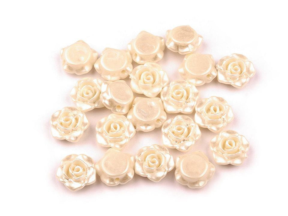 Plastové voskové korálky / perly růžičky s průvlekem Ø13 mm, barva 2 krémová nejsvět. perleť