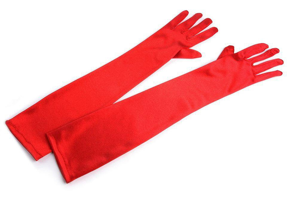 Dlouhé společenské rukavice saténové, barva 4 červená