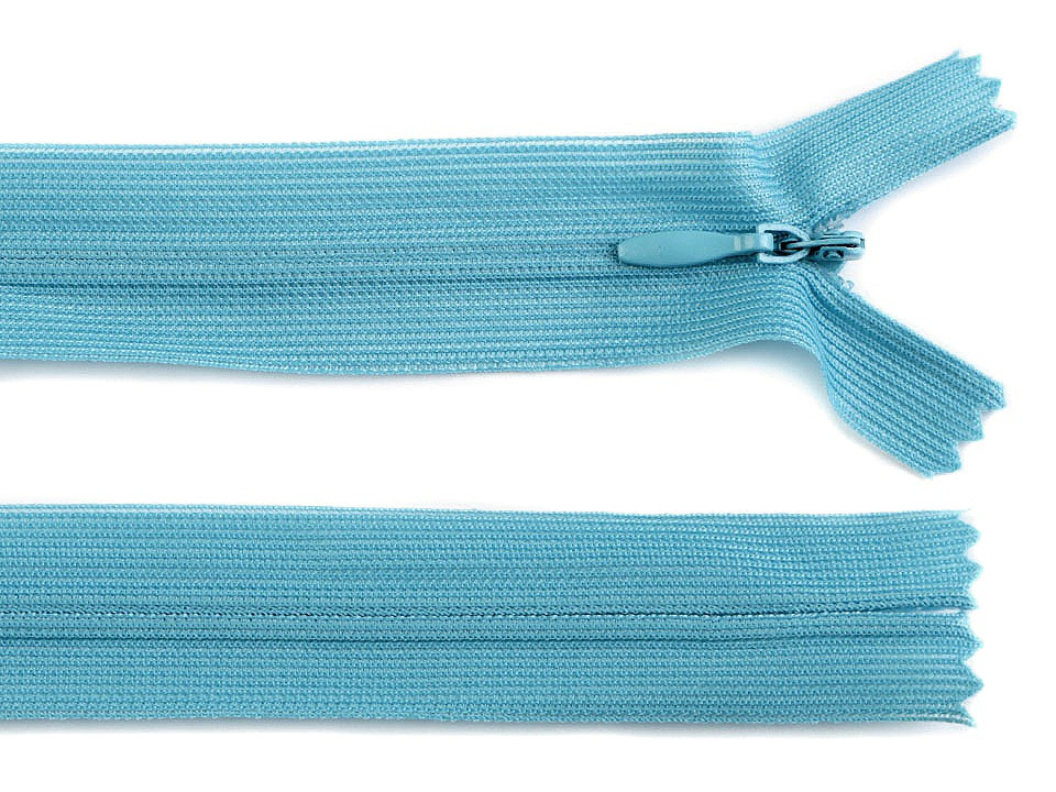 Spirálový zip skrytý šíře 3 mm délka 35 cm dederon, barva 208 Cyan Blue