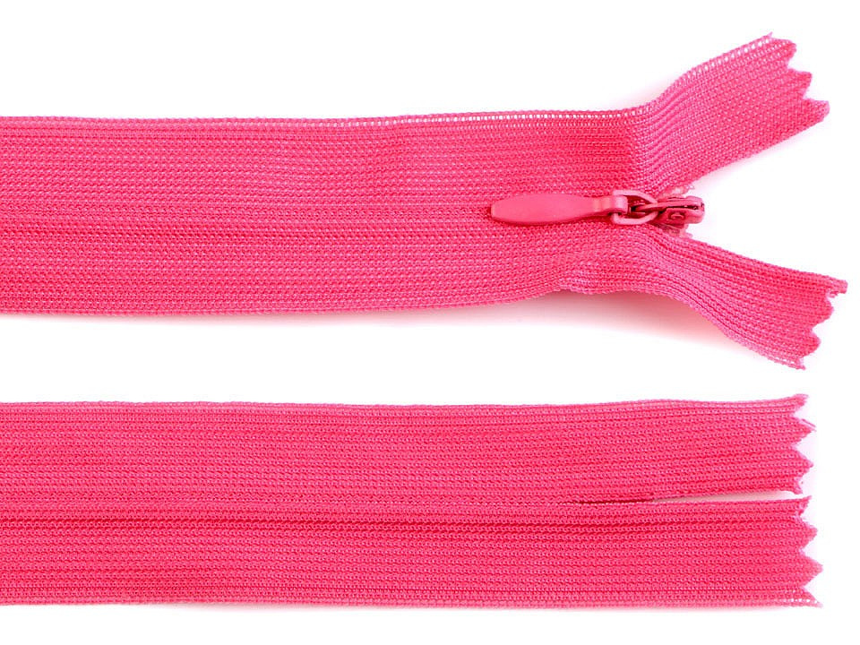 Spirálový zip skrytý šíře 3 mm délka 60 cm dederon, barva 144 růžová ostrá