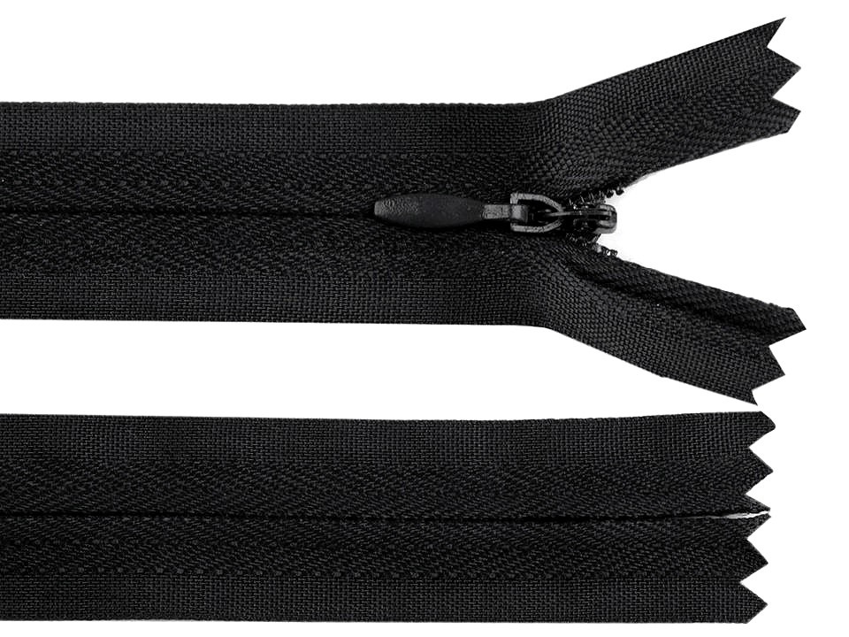 Spirálový zip skrytý šíře 3 mm délka 60 cm autolock, barva Černá