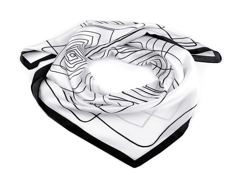 Saténový šátek s geometrickými vzory 70x70 cm, barva 1 bílá