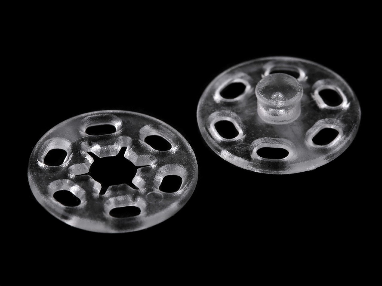 Plastové patentky / stiskací knoflíky transparentní Ø13 mm, Ø15 mm, barva 1 15 mm transparent