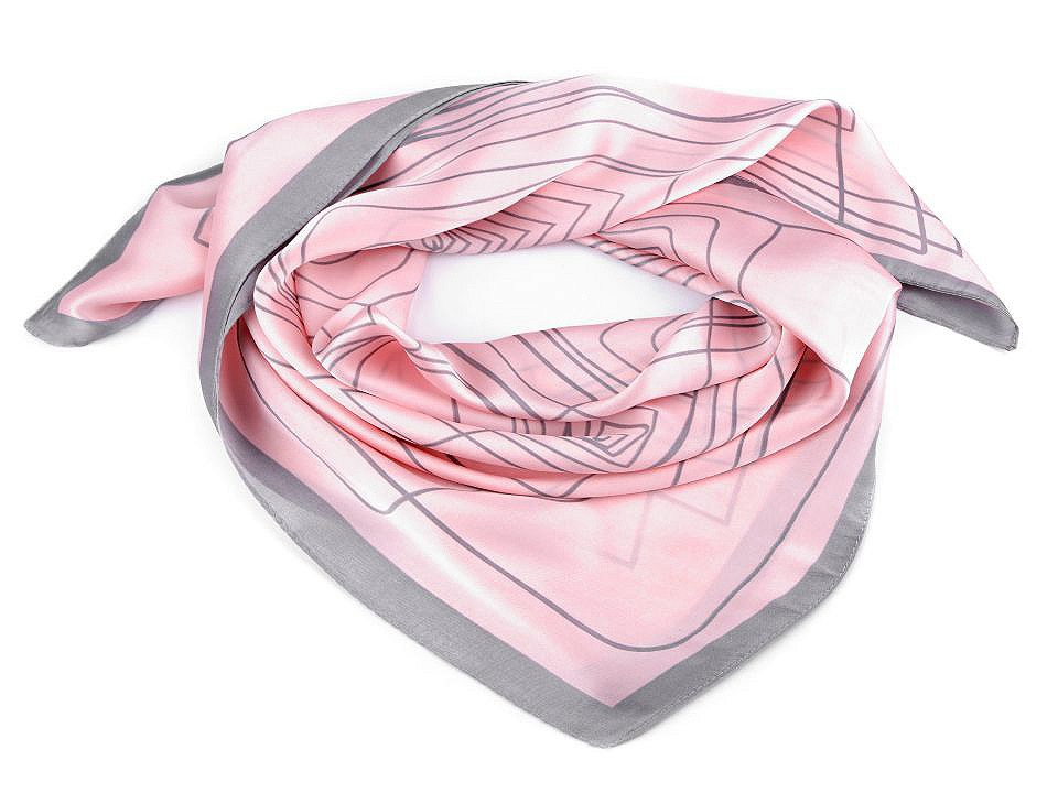 Saténový šátek s geometrickými vzory 70x70 cm, barva 2 pudrová