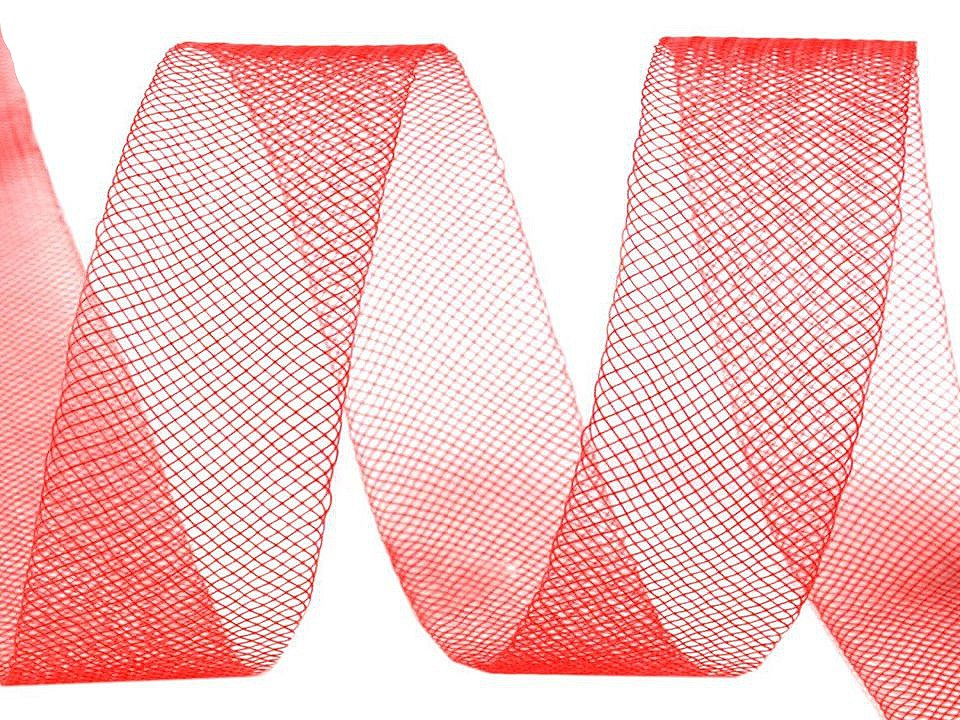 Modistická krinolína na vyztužení šatů a výrobu fascinátorů šíře 1,5 cm, barva 3 (CC07) červená