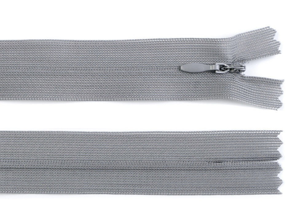 Spirálový zip skrytý šíře 3 mm délka 60 cm dederon, barva 319 šedá ocelová