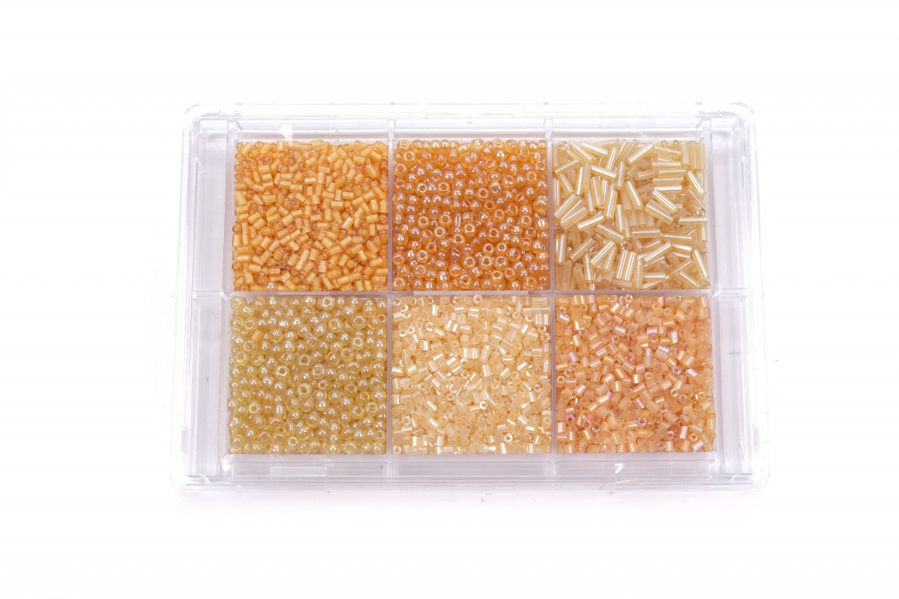 Korálky skleněné v sadě cca 80 g béžové odstíny, barva Béžové odstíny