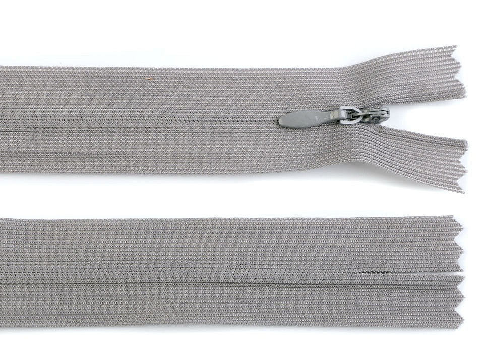 Spirálový zip skrytý šíře 3 mm délka 60 cm dederon, barva 528 šedá perlová