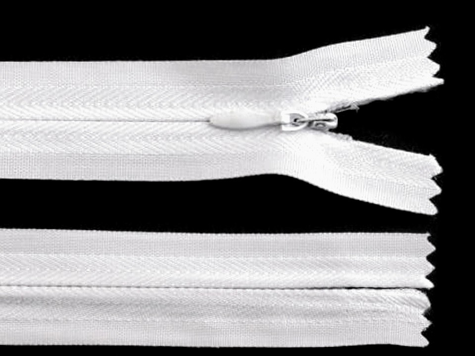 Spirálový zip skrytý šíře 3 mm délka 60 cm autolock, barva Bílá