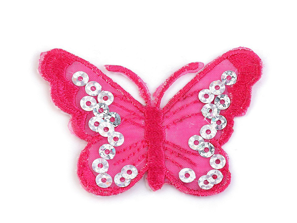 Nažehlovačka motýl s flitry, barva 4 růžová malinová