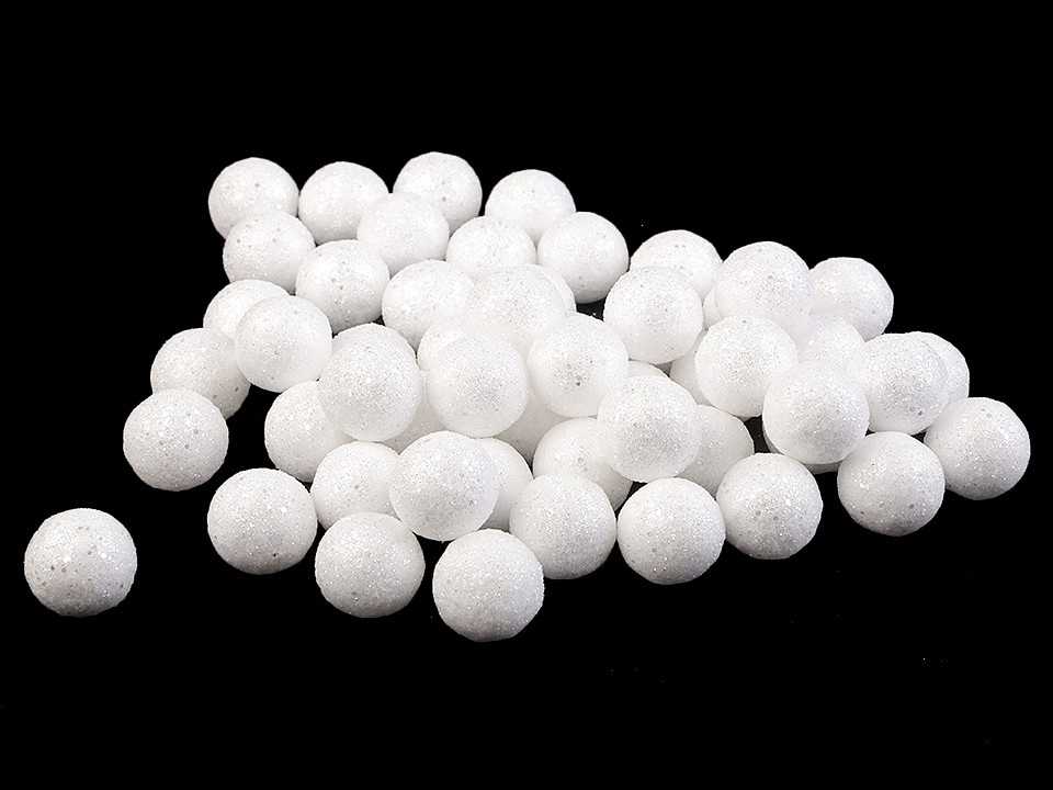 Dekorační polystyrenové kuličky s glitry Ø2 cm, barva bílá