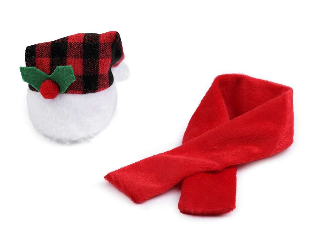 Vánoční mini čepice a šála na láhev, barva červená
