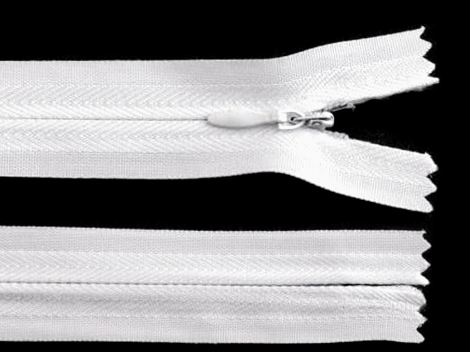 Spirálový zip skrytý šíře 3 mm délka 30 cm, barva 101 bílá