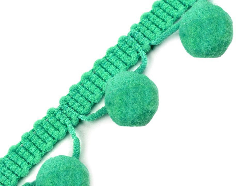 Prýmek šíře 30 mm s bambulkami Ø13 mm, barva 20 zelená pastel sv