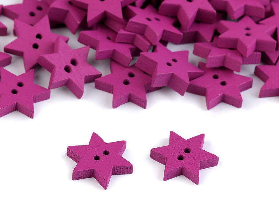 Dřevěný dekorační knoflík hvězda, barva 5 růžová pink