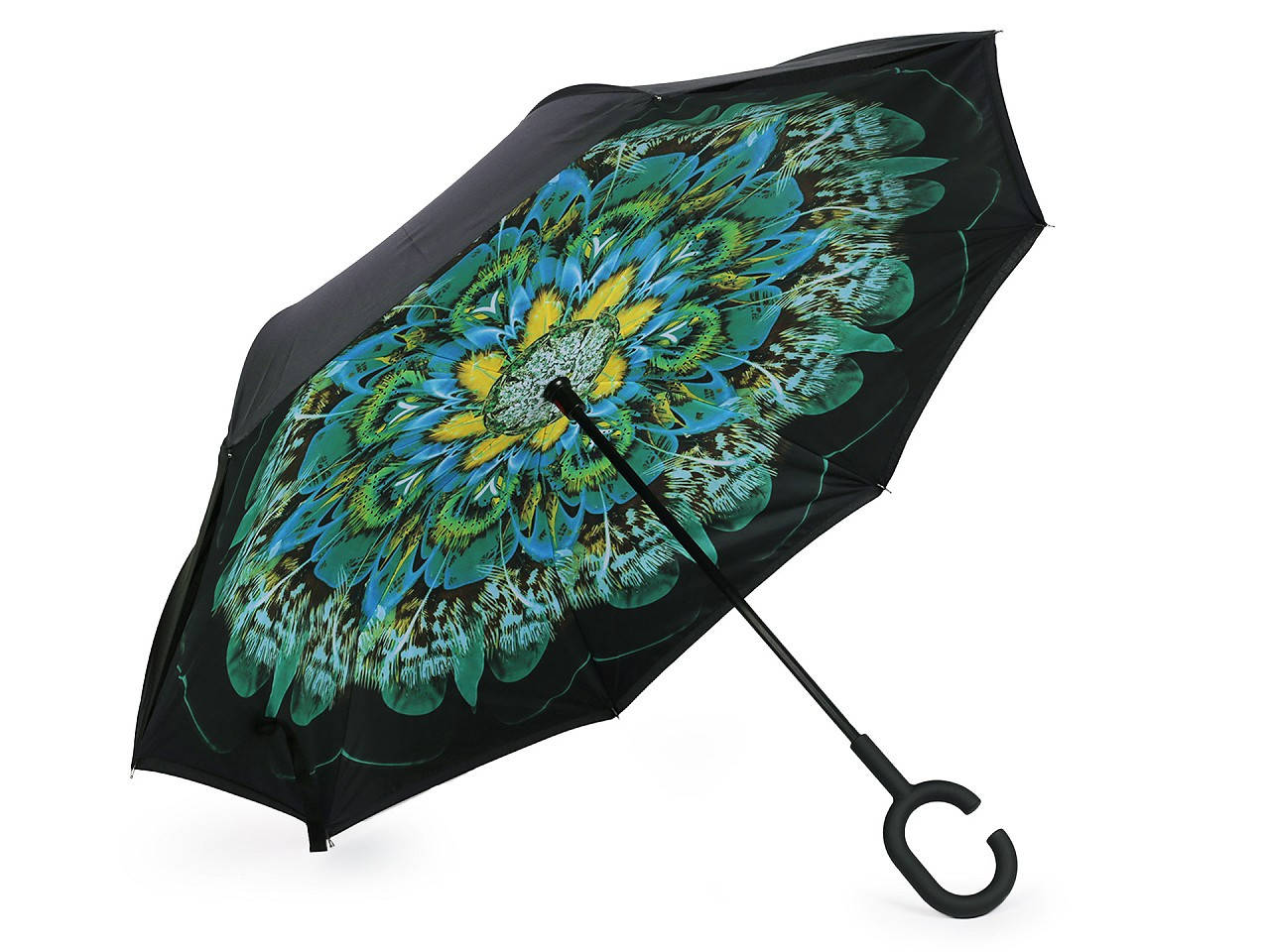 Obrácený deštník dvouvrstvý, barva 2 zelená páv