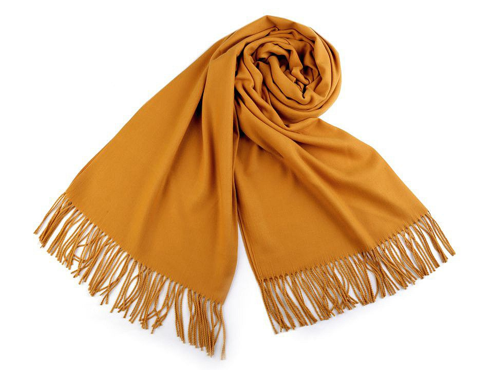 Šátek / šála typu pashmina s třásněmi 65x180 cm, barva 7 (12a) hořčicová