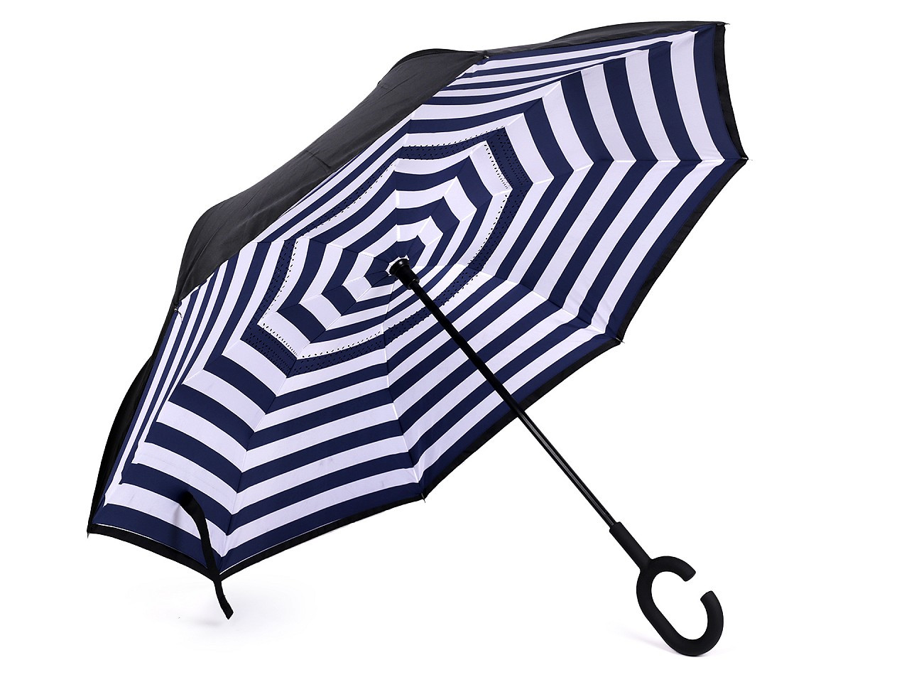 Obrácený deštník dvouvrstvý, barva 3 modrá tmavá proužky