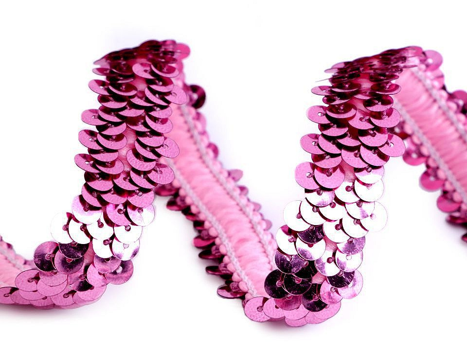 Flitrový prýmek šíře 30 mm elastický, barva 11 (20 mm) růžová dětská