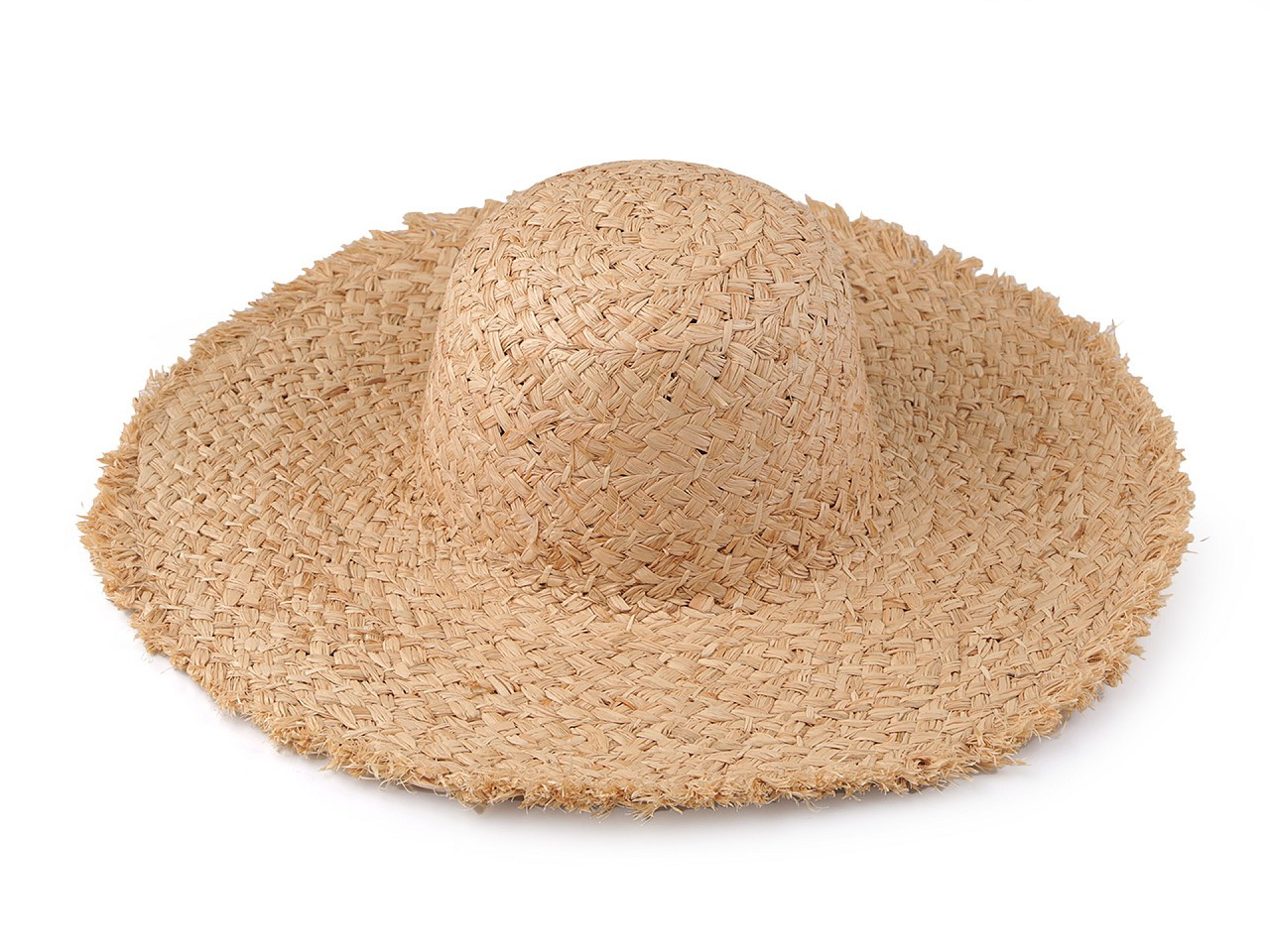 Dámský letní klobouk / slamák k dozdobení s otřepeným okrajem, barva přírodní