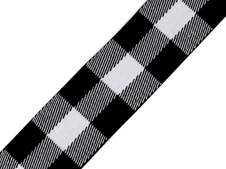 Pruženka měkká káro šíře 40 mm, barva bílo-černá