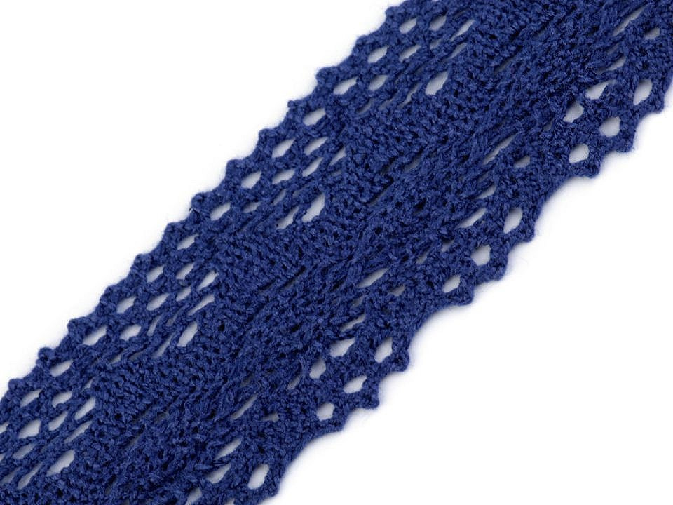 Bavlněná krajka paličkovaná šíře 40 mm, barva 3 modrá berlínská