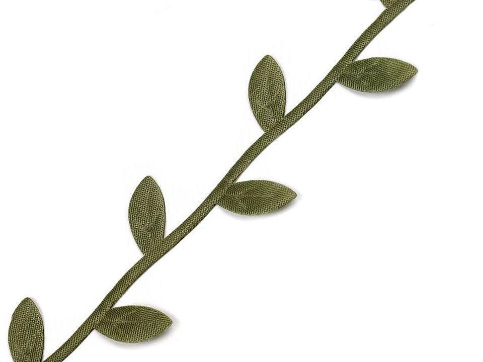 Saténový prýmek šíře 25 mm listy, barva 2 zelená