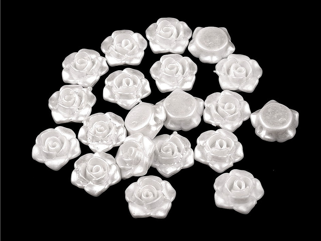 Plastové voskové korálky / perly růžičky s průvlekem Ø13 mm, barva 1 bílá