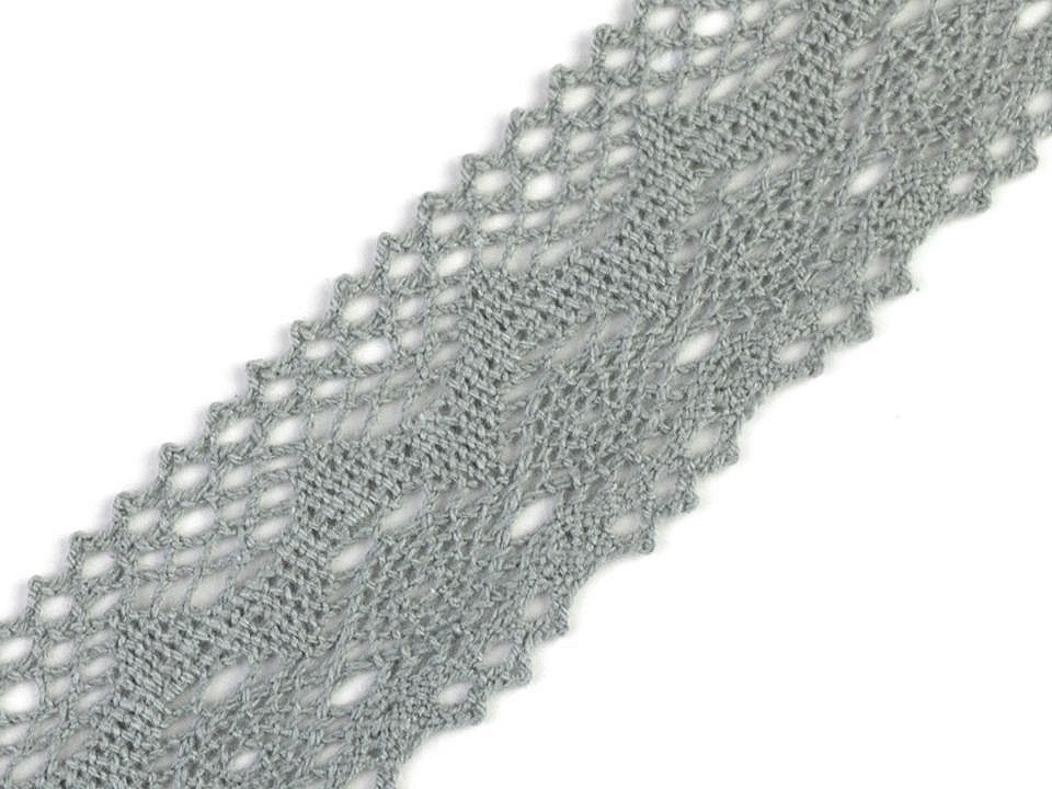 Bavlněná krajka paličkovaná šíře 40 mm, barva 2 šedá světlá