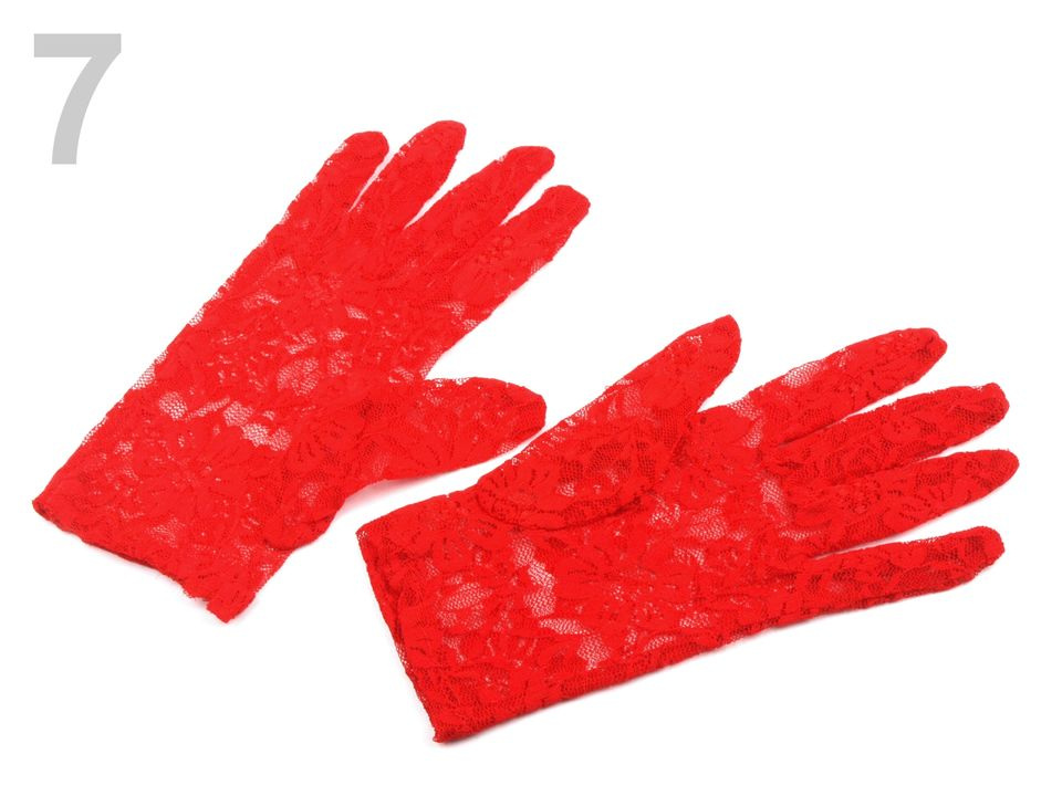 Společenské rukavice krajkové, barva 7 červená