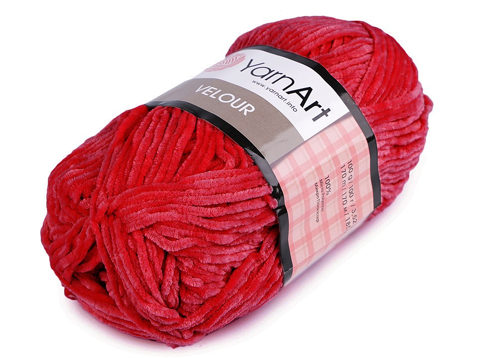 Pletací žinylková příze Velour 100 g, barva 12 (846) červená