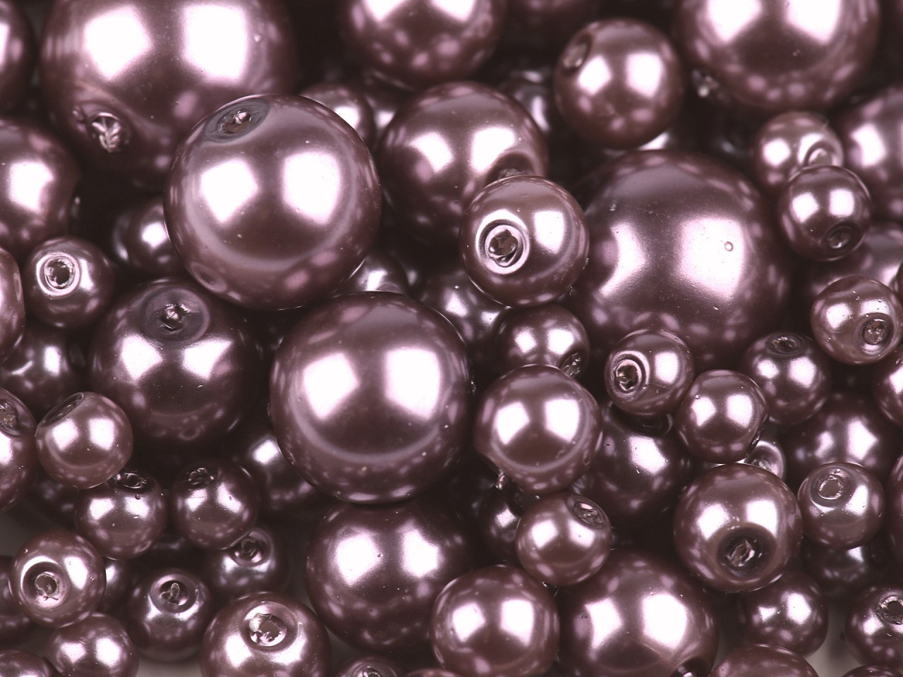 Skleněné voskové perly mix velikostí Ø4-12 mm, barva 07B fialová tmavá