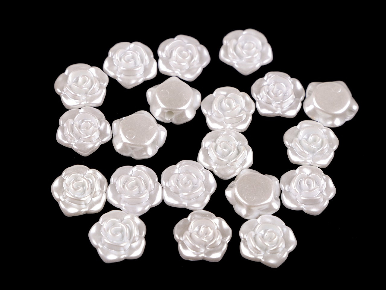 Plastové voskové korálky / perly růžičky s průvlekem Ø13 mm, barva 7 Off White
