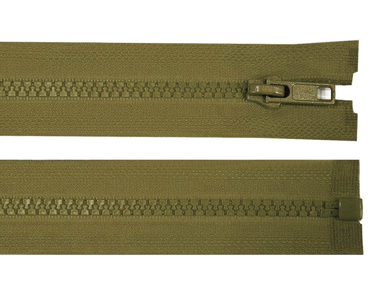 Kostěný zip šíře 5 mm délka 55 cm bundový, barva 298 zelená khaki tmavá