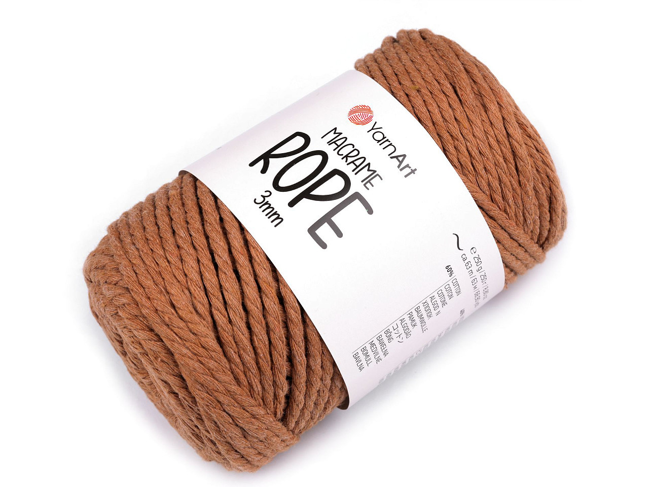 Pletací příze Macrame Rope 3 mm 250 g, barva 24 (788/1023) hnědá koňak