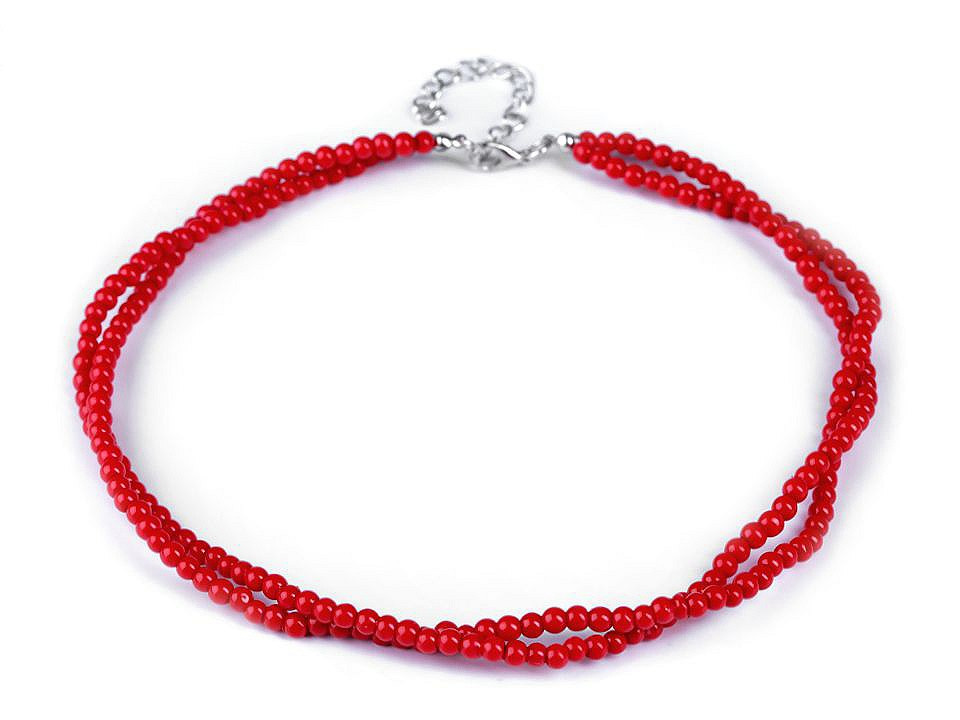 Perlový náhrdelník, barva 3 (55) červená