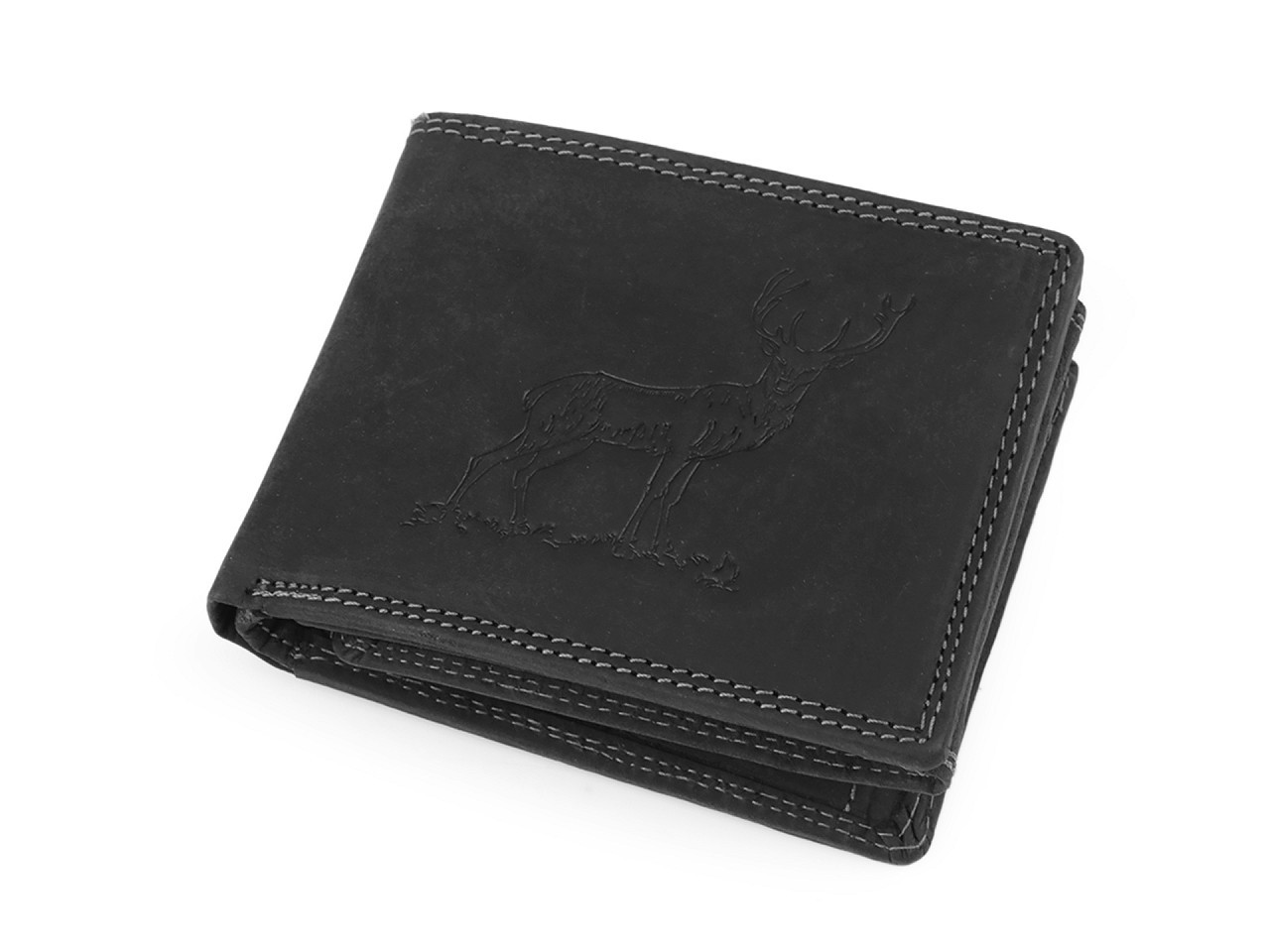 Pánská peněženka kožená pro myslivce, rybáře, motorkáře 9,5x12 cm, barva 14 černá jelen