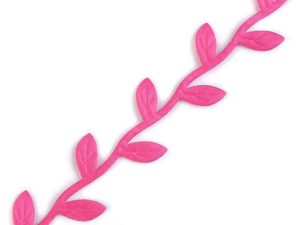 Saténový prýmek šíře 25 mm listy, barva 10 růžová neon