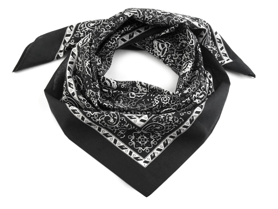 Bavlněný šátek kašmírový vzor 70x70 cm, barva 3 černá