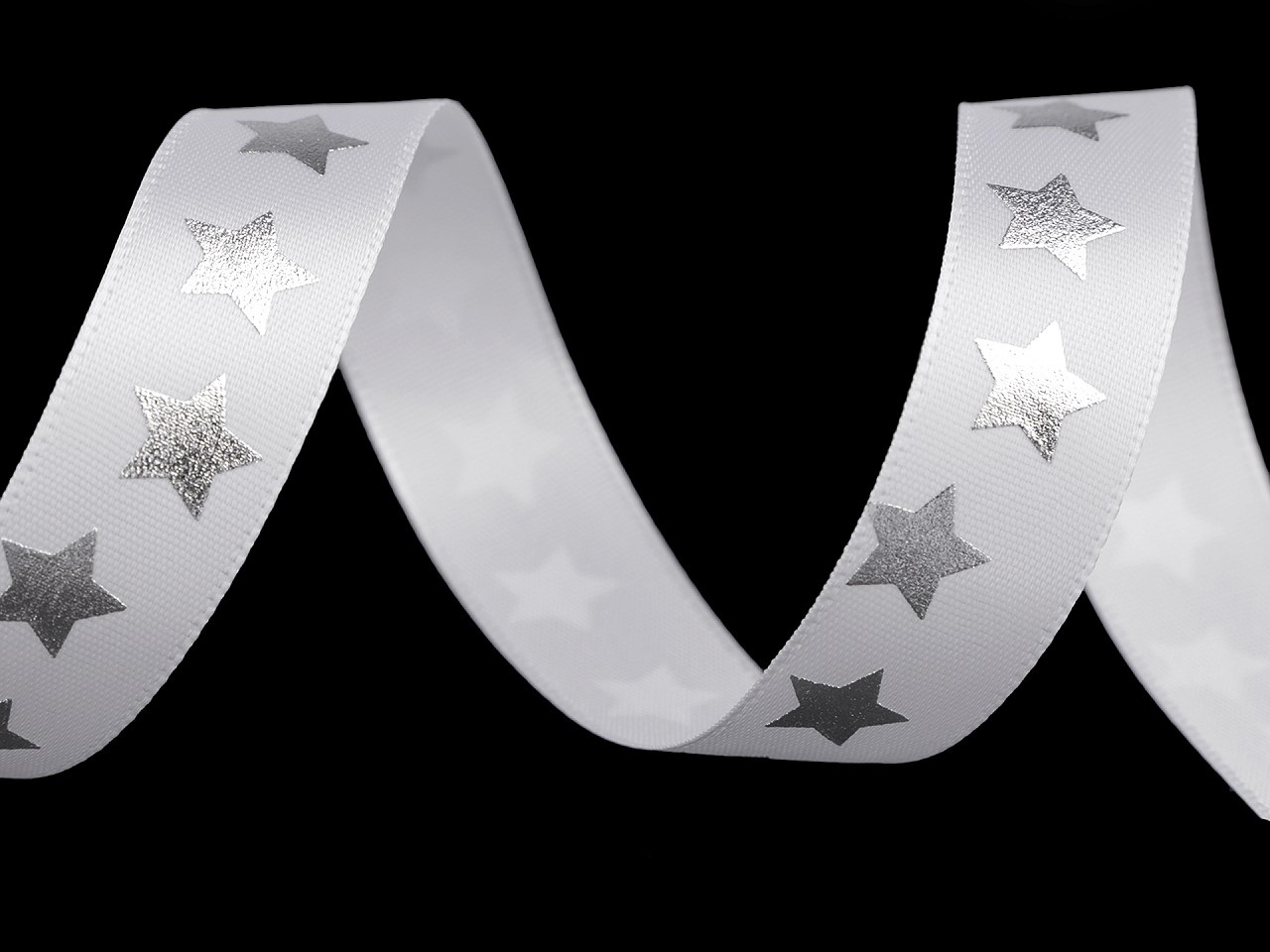 Saténová stuha hvězdy šíře 20 mm vánoční, barva 1 bílá stříbrná