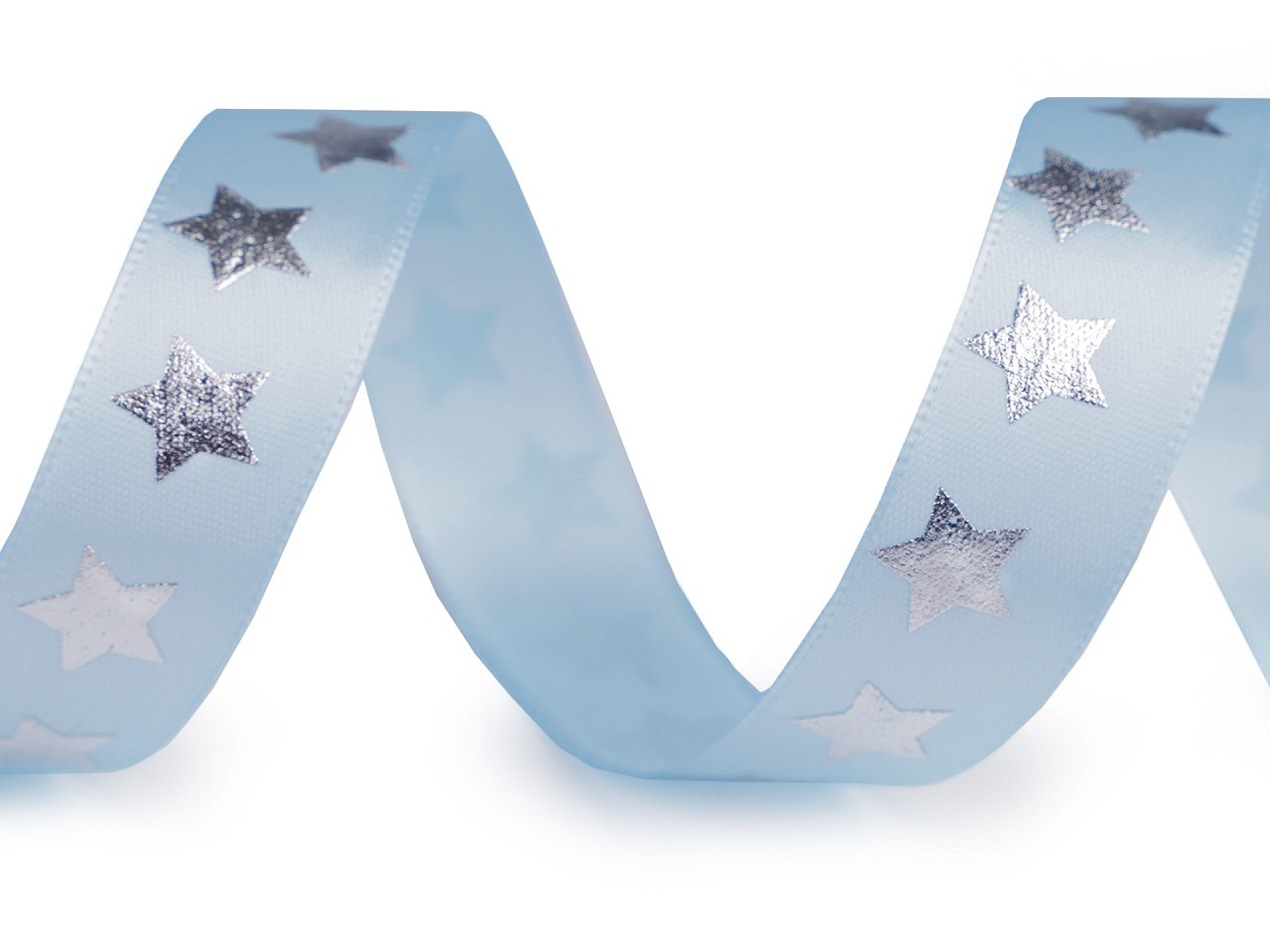 Saténová stuha hvězdy šíře 20 mm vánoční, barva 4 modrá světlá stříbrná