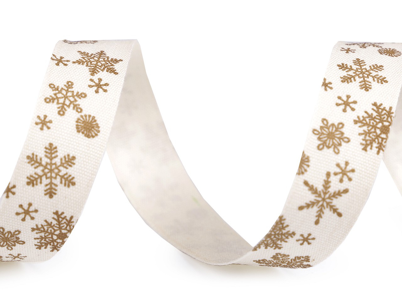 Bavlněná stuha vločky šíře 15 mm vánoční, barva 2 krémová světlá