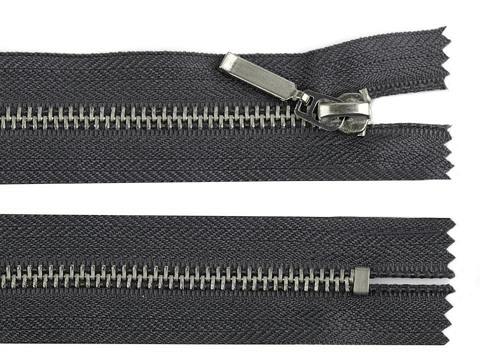 Kovový zip No 5 délka 14 cm (jeansový), barva 312 šedá tmavá