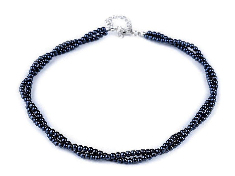 Perlový náhrdelník, barva 4 (15) modrá tmavá perlová