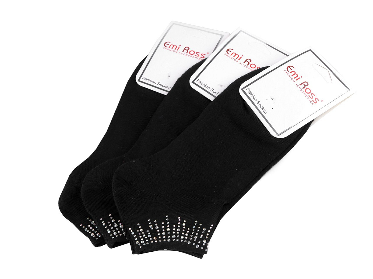 Dámské bavlněné ponožky kotníkové s kamínky Emi Ross, barva 24 (vel. 35-38) černá
