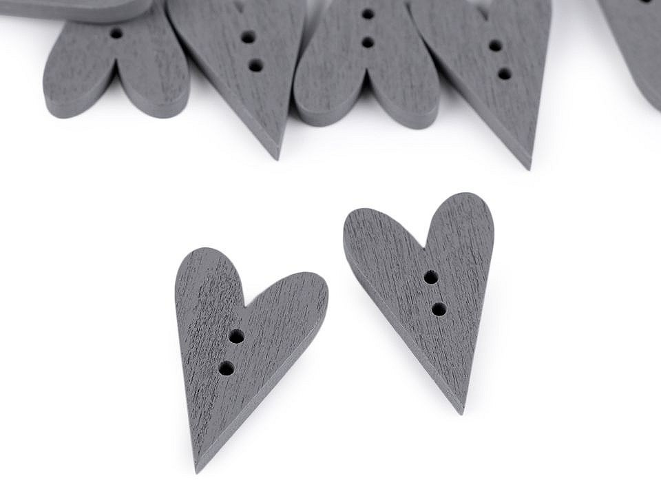 Dřevěný dekorační knoflík srdce, barva 3 šedá holubí