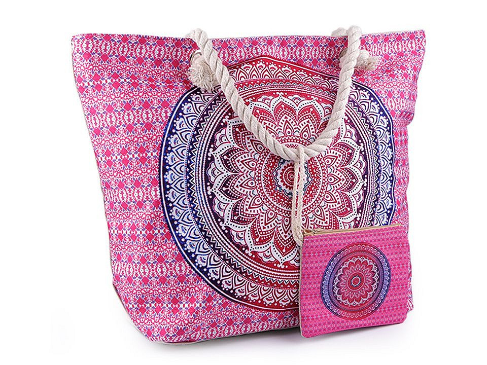 Letní / plážová taška mandala, paisley s taštičkou 39x50 cm, barva 1 pink